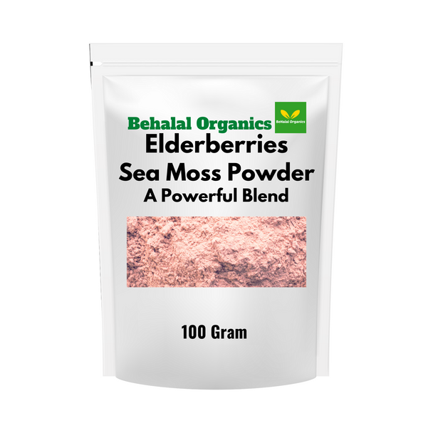 Sea Moss Powder with Elderberry Immune Boost - Elderberry Supplements Elderberry Drink Mix Vegan Elderberry Powder Multivitamin Powder - 4Oz Behalal Organics