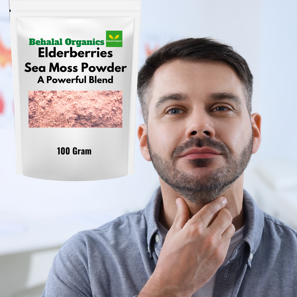 Sea Moss Powder with Elderberry Immune Boost - Elderberry Supplements Elderberry Drink Mix Vegan Elderberry Powder Multivitamin Powder - 4Oz Behalal Organics