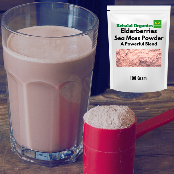 Sea Moss Powder with Elderberry Immune Boost - Elderberry Supplements Elderberry Drink Mix Vegan Elderberry Powder Multivitamin Powder - 4Oz Behalal Organics