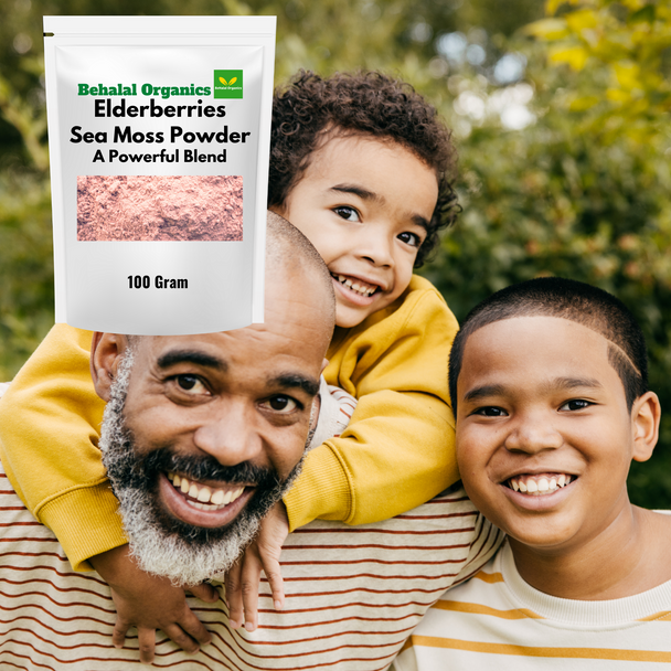 Sea Moss Powder with Elderberry Immune Boost - Elderberry Supplements Elderberry Drink Mix Vegan Elderberry Powder Multivitamin Powder - 4Oz Behalal Organics