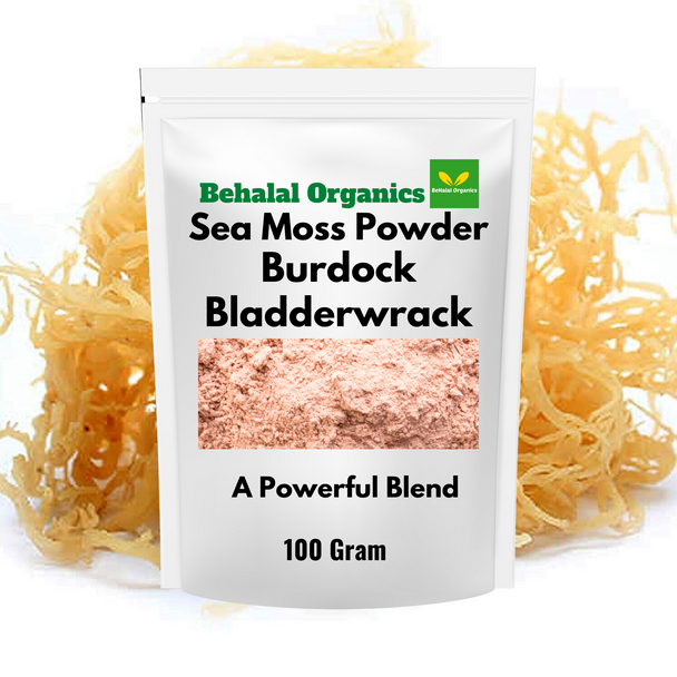 Sea moss bladderwrack and burdock root super blend powder Behalal Organics