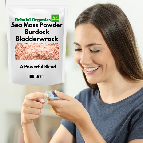 Sea moss bladderwrack and burdock root super blend powder Behalal Organics