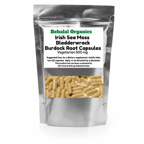 Irish Sea Moss | Bladderwrack | Burdock Root Capsules | Dr Sebi | 100 Quick Release Capsules Vegan Capsules | 500 MG | Pure & Natural 102 Mineral Superfood Behalal Organics