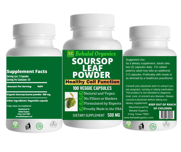 Soursop Graviola (Annona muricata) 500 mg, Healthy Cell Function*, 100 Veg Capsules