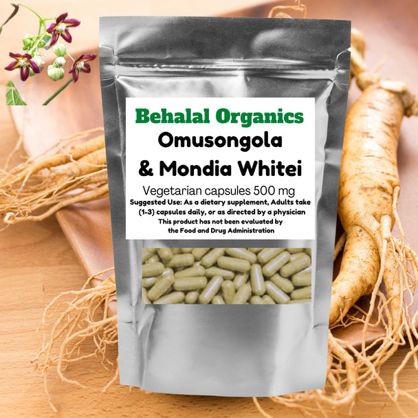 Omusongola and Mondia whitei Mulondo 500mg Vegeterian 100 Quick Capsules Behalal Organics