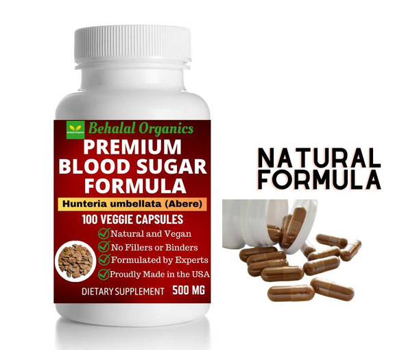 Blood Sugar Formula Premium Support with Abere, Cinnamon, Fenugreek, Bittermelon 100 Counts Behalal Organics
