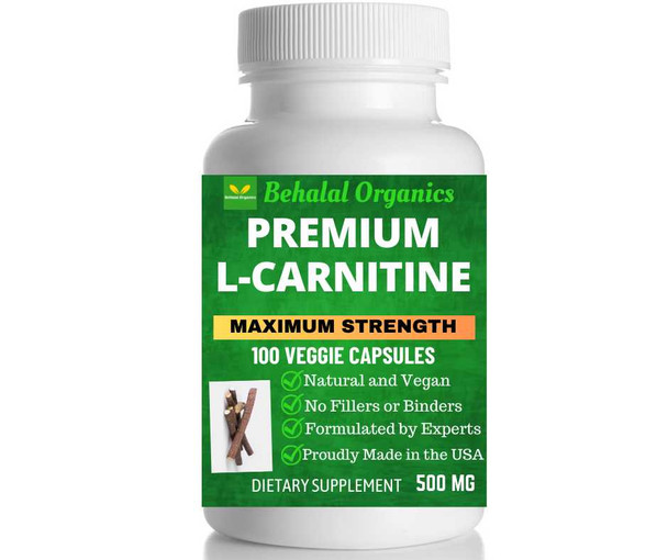 L-Carnitine 100 Quick vegan Capsules - 500mg Per Capsule Behalal Organics