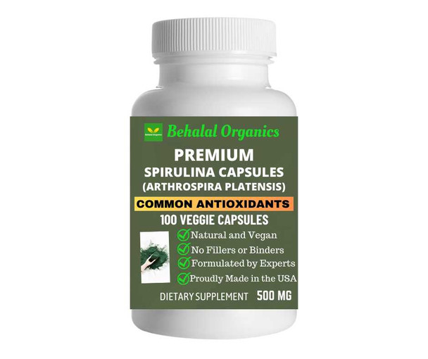 Spirulina 100 Quick Release Capsules - 500mg Per Capsule Behalal Organics