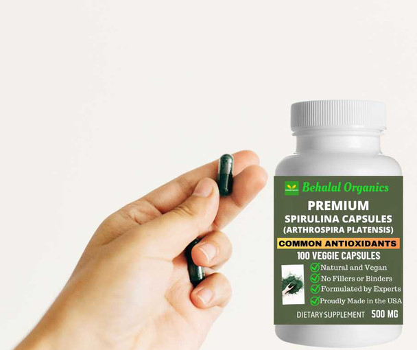 Spirulina 100 Quick Release Capsules - 500mg Per Capsule Behalal Organics