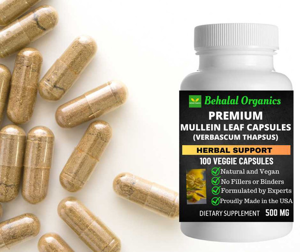 Mullein Leaf 100 Quick Release Capsules - 500mg Per Capsule Behalal Organics