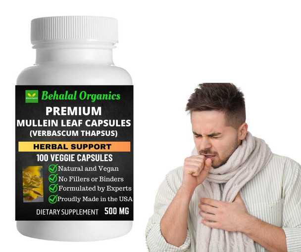 Mullein Leaf 100 Quick Release Capsules - 500mg Per Capsule Behalal Organics