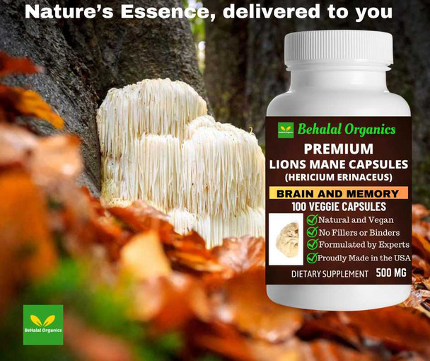 Lions Mane 100 Quick Release Capsules - 500mg Per Capsule Behalal Organics