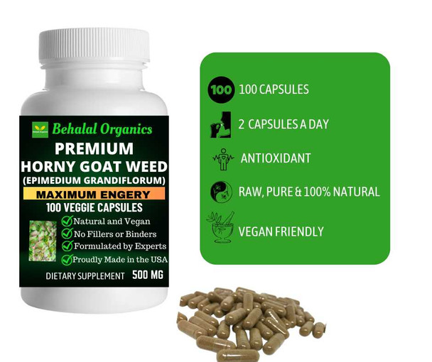 Horny Goat Weed 100 Quick Release Capsules - 500mg Per Capsule Behalal Organics