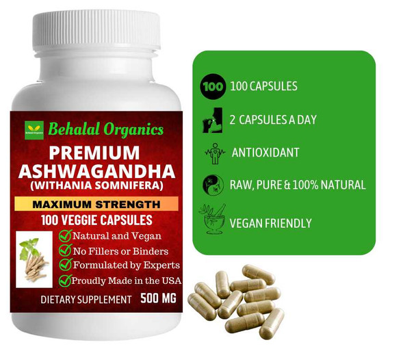 Ashwagandha 100 Quick Release Capsules - 500mg Per Capsule Behalal Organics