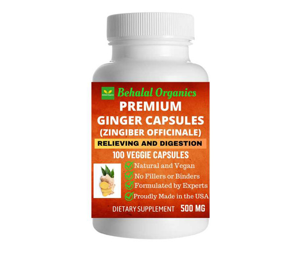 ⁠Ginger 100 Quick Release Capsules - 500mg Per Capsule Behalal Organics