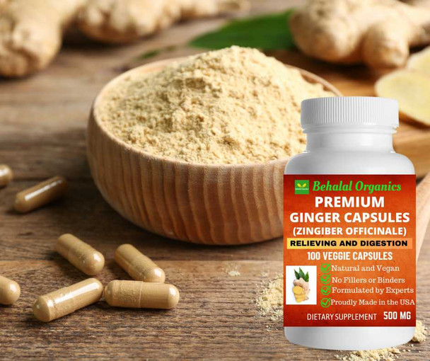 ⁠Ginger 100 Quick Release Capsules - 500mg Per Capsule Behalal Organics