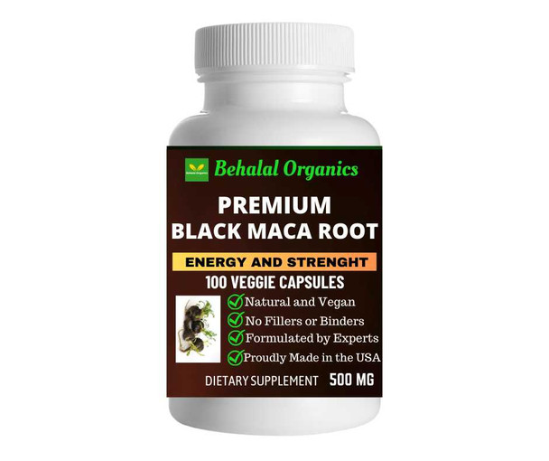 Black Maca Root 100 Quick Release Capsules - 500mg Per Capsule Behalal Organics