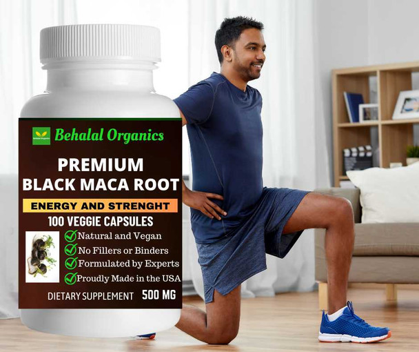 Black Maca Root 100 Quick Release Capsules - 500mg Per Capsule Behalal Organics