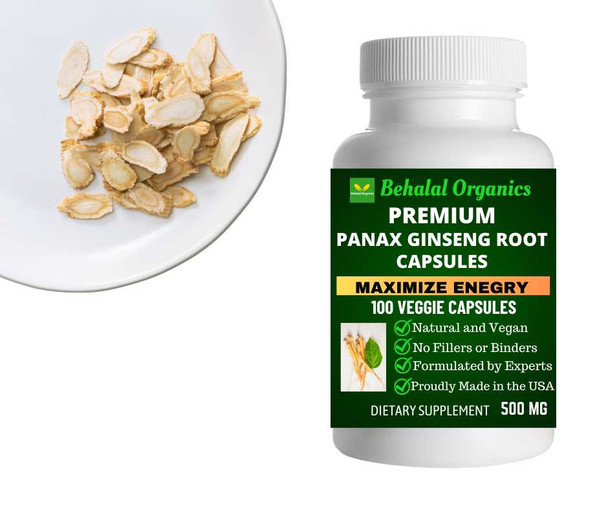 Panax Ginseng Root 100 Quick Release Capsules - 500mg Per Capsule Behalal Organics