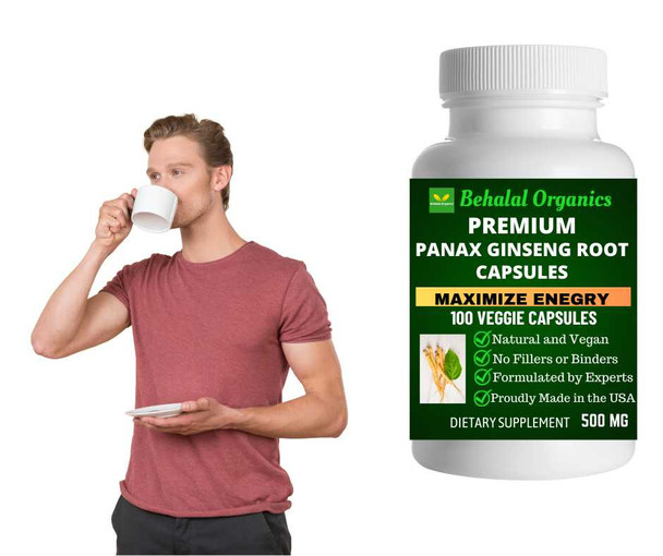 Panax Ginseng Root 100 Quick Release Capsules - 500mg Per Capsule Behalal Organics