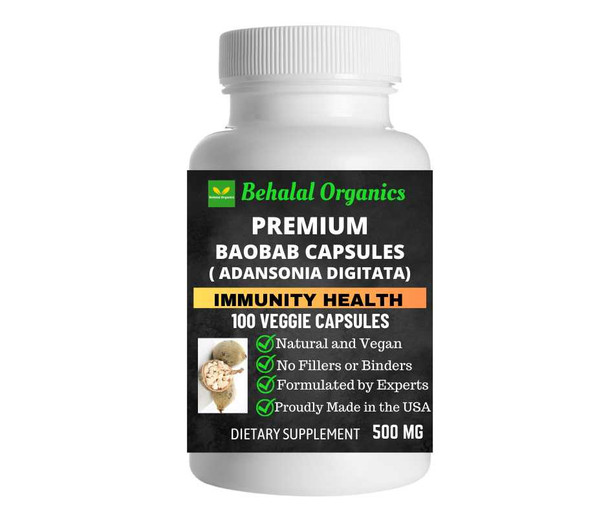 Baobab capsules 100 Quick Release Capsules - 500mg Per Capsule Behalal Organics