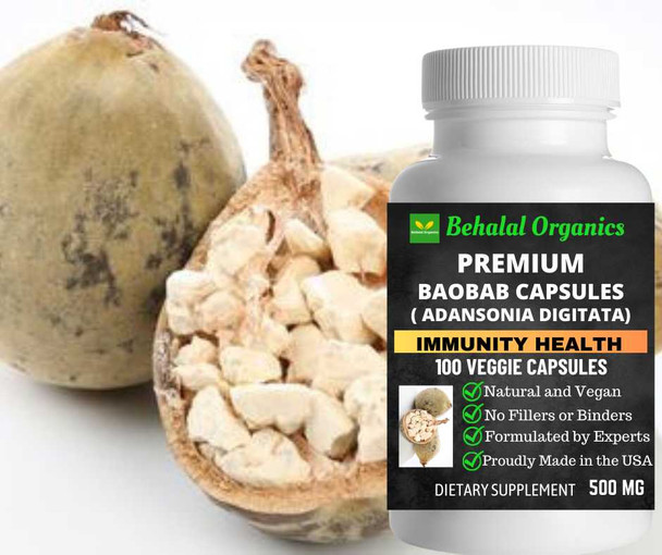 Baobab capsules 100 Quick Release Capsules - 500mg Per Capsule Behalal Organics