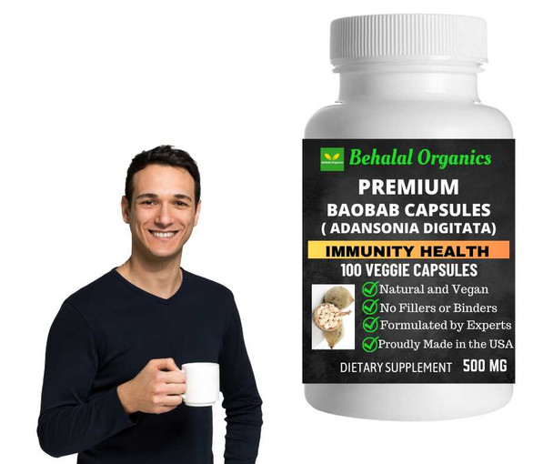 Baobab capsules 100 Quick Release Capsules - 500mg Per Capsule Behalal Organics