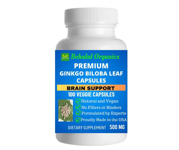 Ginkgo biloba leaf capsules 100 Quick Release Capsules - 500mg Per Capsule Behalal Organics