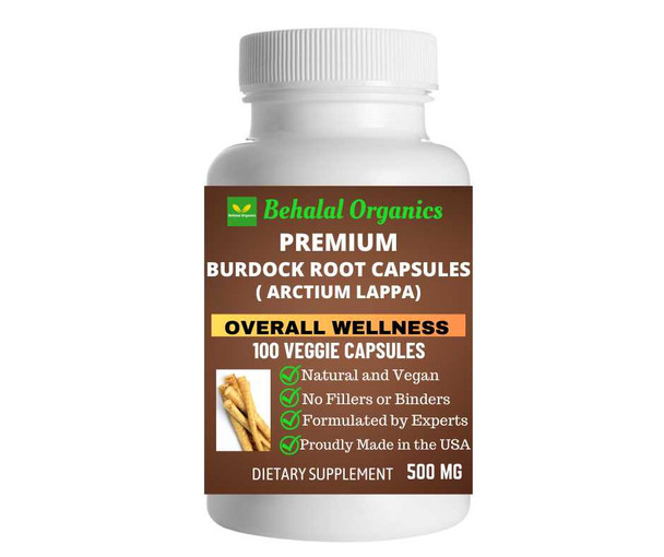 Burdock root capsules 100 Quick Release Capsules - 500mg Per Capsule Behalal Organics