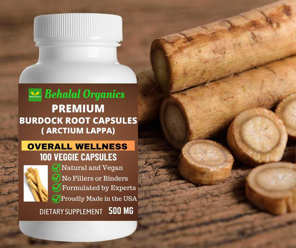 Burdock root capsules 100 Quick Release Capsules - 500mg Per Capsule Behalal Organics