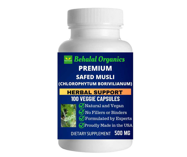 Safed Musli 100 Quick Release Capsules - 500mg Per Capsule Behalal Organics