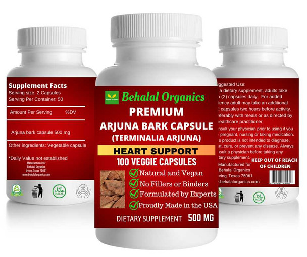 Arjuna bark 100 Quick Release Capsules - 500mg Per Capsule Behalal Organics