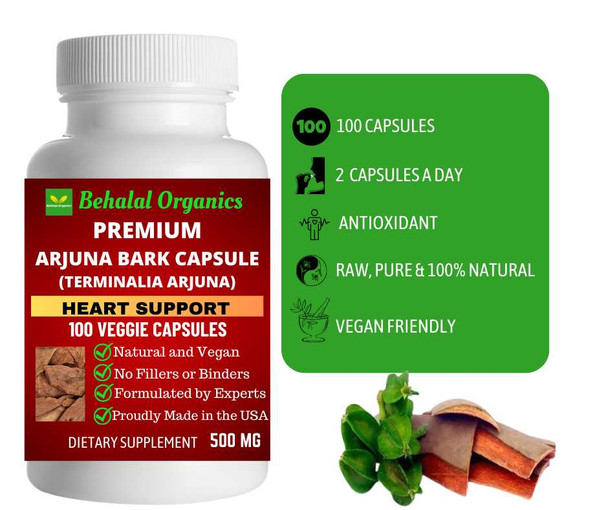 Arjuna bark 100 Quick Release Capsules - 500mg Per Capsule Behalal Organics