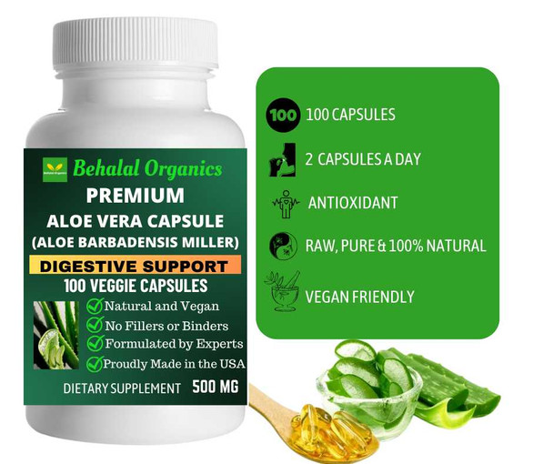 Aloe Vera 100 Quick Release Capsules - 500mg Per Capsule Behalal Organics
