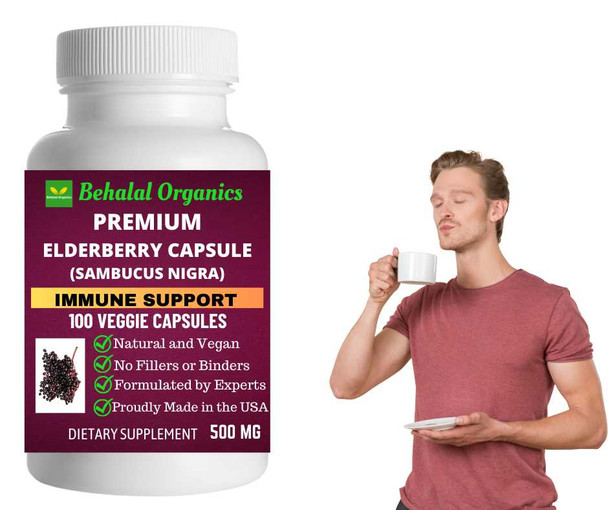 Elderberry 100 Quick Release Capsules - 500mg Per Capsule Behalal Organics