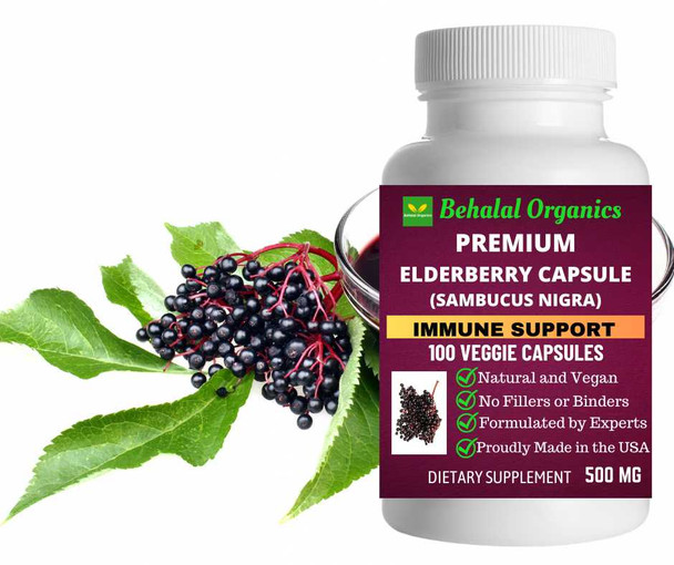 Elderberry 100 Quick Release Capsules - 500mg Per Capsule Behalal Organics