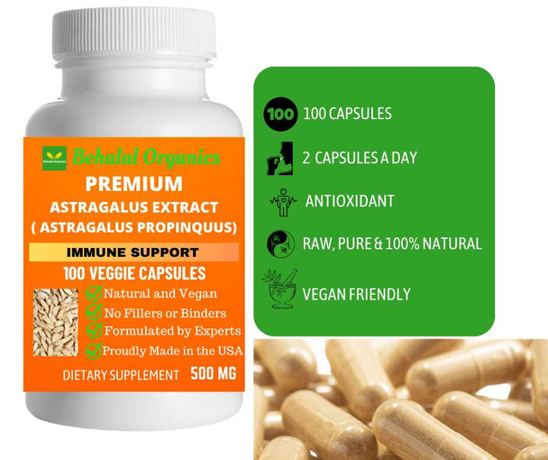 Astragalus extract 100 Quick Release Capsules - 500mg Per Capsule Behalal Organics