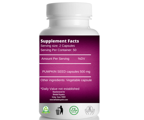 Pumpkin seed 100 Quick Release Capsules - 500mg Per Capsule