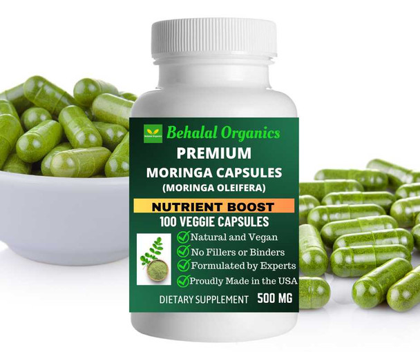 Moringa 100 Quick Release Capsules - 500mg Per Capsule Behalal Organics