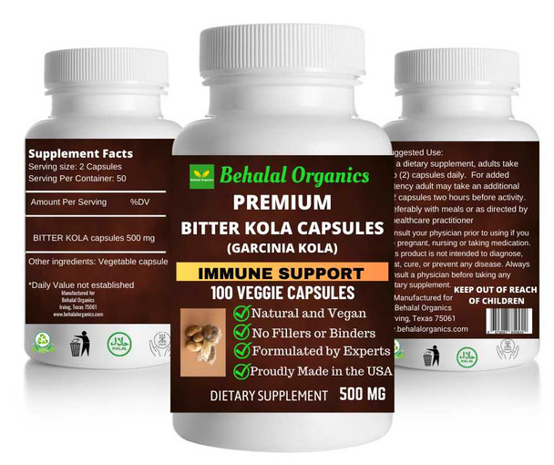 Bitter kola 100 Quick Release Capsules - 500mg Per Capsule Behalal Organics