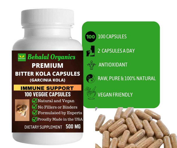 Bitter kola 100 Quick Release Capsules - 500mg Per Capsule Behalal Organics