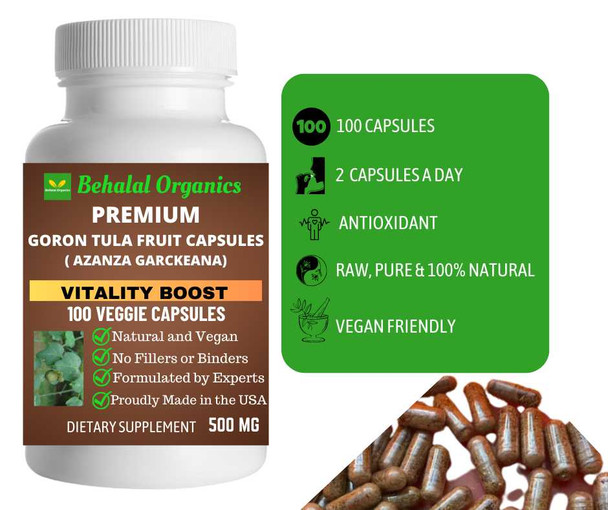 Gorontula fruit 100 Quick Release Capsules - 500mg Per Capsule Behalal Organics