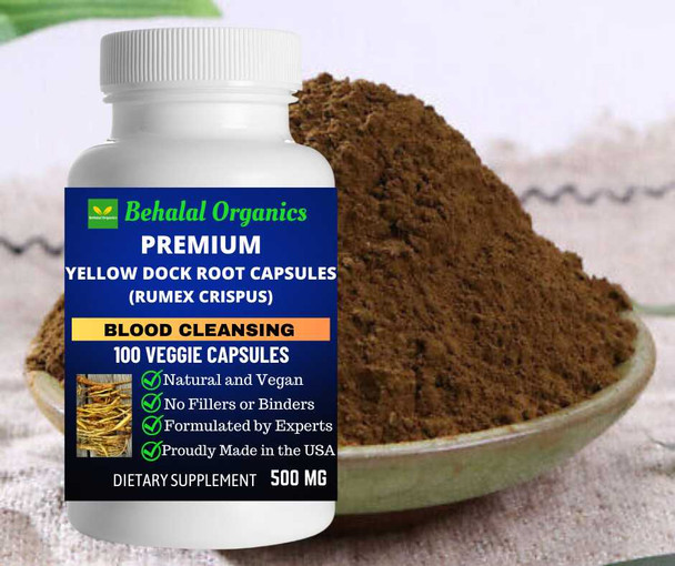 Yellow Dock Root 100 Quick Release Capsules - 500mg Per Capsule Behalal Organics