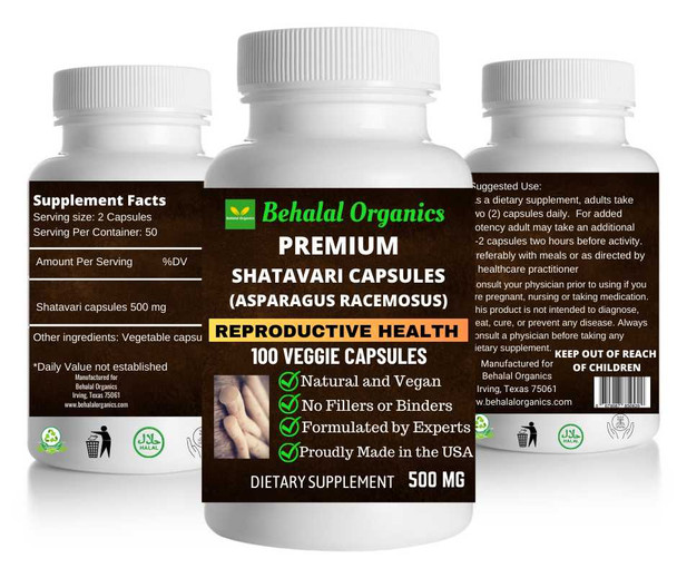 Shatavari 100 Quick Release Capsules - 500mg Per Capsule Behalal Organics