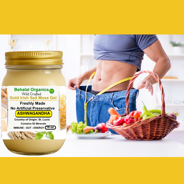 Ashwagandha and Lemon Irish Sea Moss Gel – Behalal Organics St. Lucia Gold Sea Moss Superfood, vegan and halal natural stress & wellness supplement