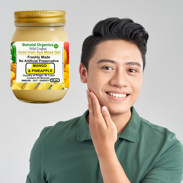 Mango & Pineapple Irish Sea Moss Gel with Lemon – Behalal Organics St. Lucia Gold Sea Moss Superfood, vegan and halal tropical wellness supplement