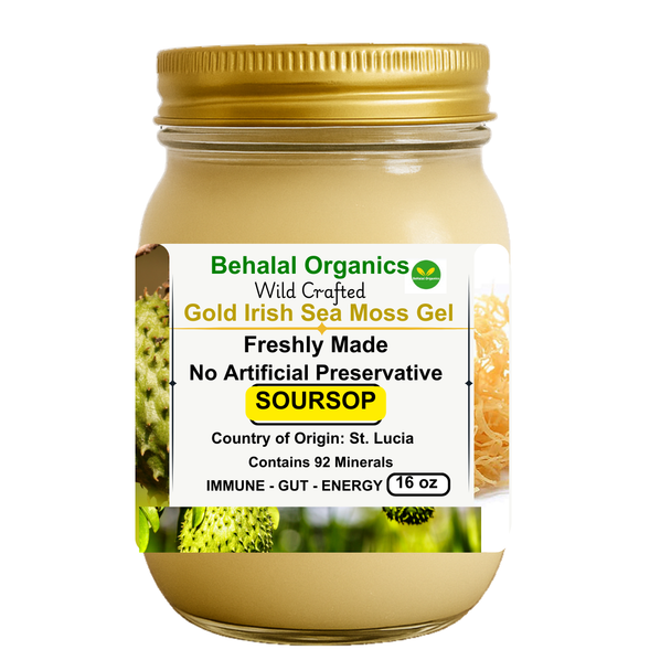 Soursop and Lemon Irish Sea Moss Gel – Behalal Organics St. Lucia Gold Sea Moss Superfood, vegan and halal natural wellness supplement