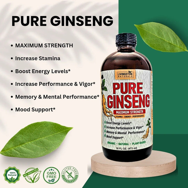 Pure Ginseng By Livingston Natural Herbal Labs, Plant-Based, Maximum Strength 16oz