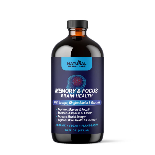 Memory & Focus Brain Health Supplement - Plant-Based Formula, 16 oz