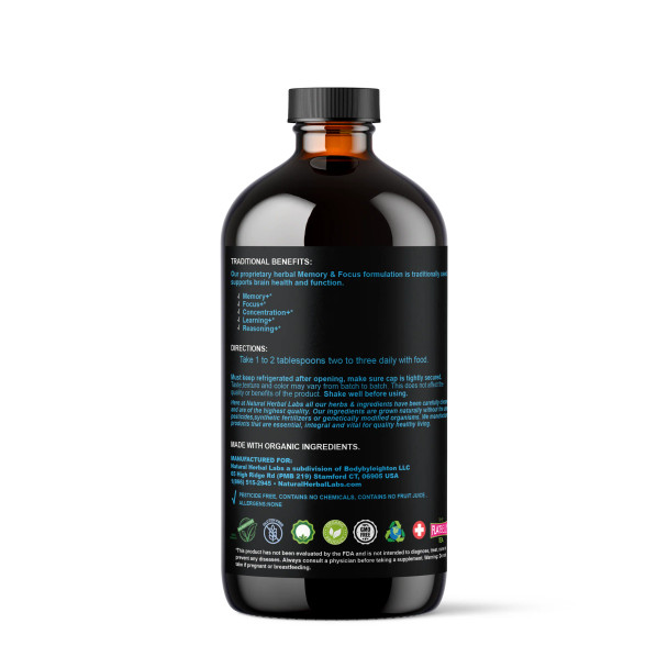 Memory & Focus Brain Health Supplement - Plant-Based Formula, 16 oz